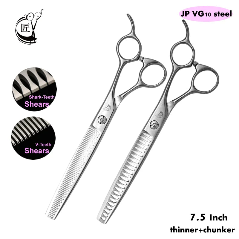 Crane 7.5 Inch Professional Pet Scissors Set for Dog Grooming Scissor Straight Curved Chunker Thinning Pet Shears VG10 Steel