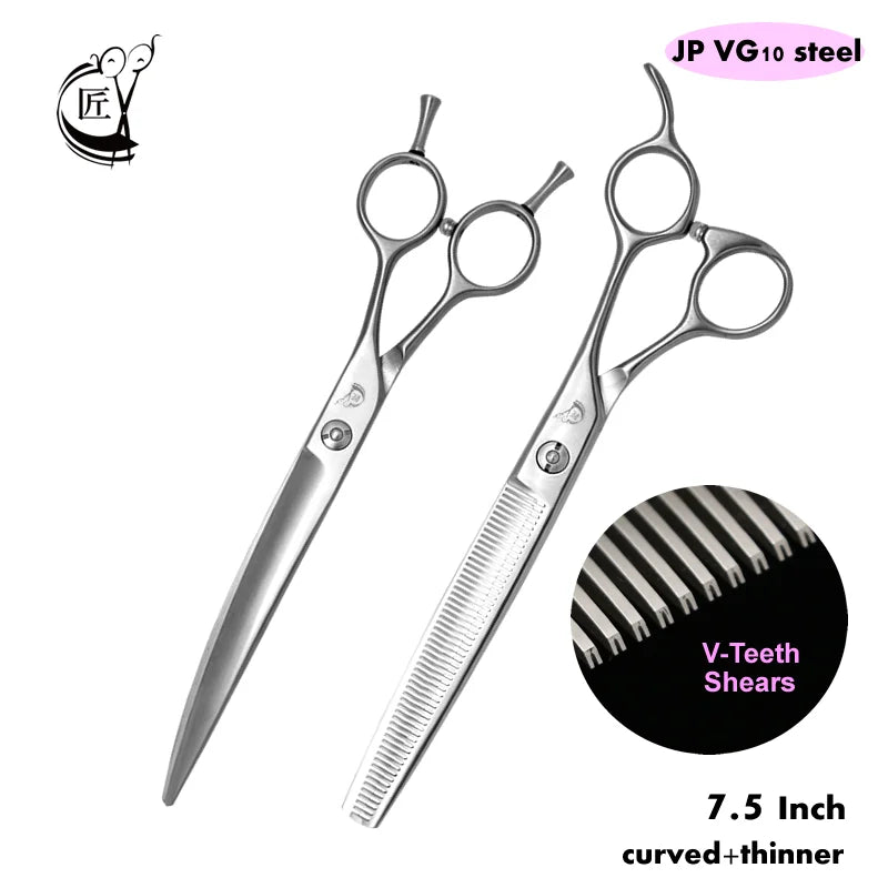 Crane 7.5 Inch Professional Pet Scissors Set for Dog Grooming Scissor Straight Curved Chunker Thinning Pet Shears VG10 Steel