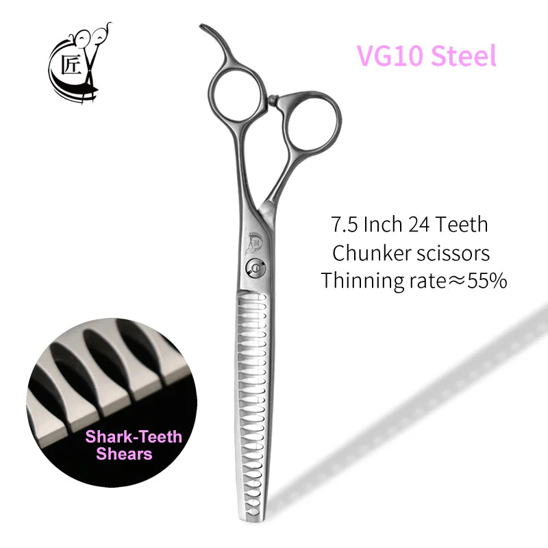 Crane 7.5 Inch Professional Pet Scissors Set for Dog Grooming Scissor Straight Curved Chunker Thinning Pet Shears VG10 Steel