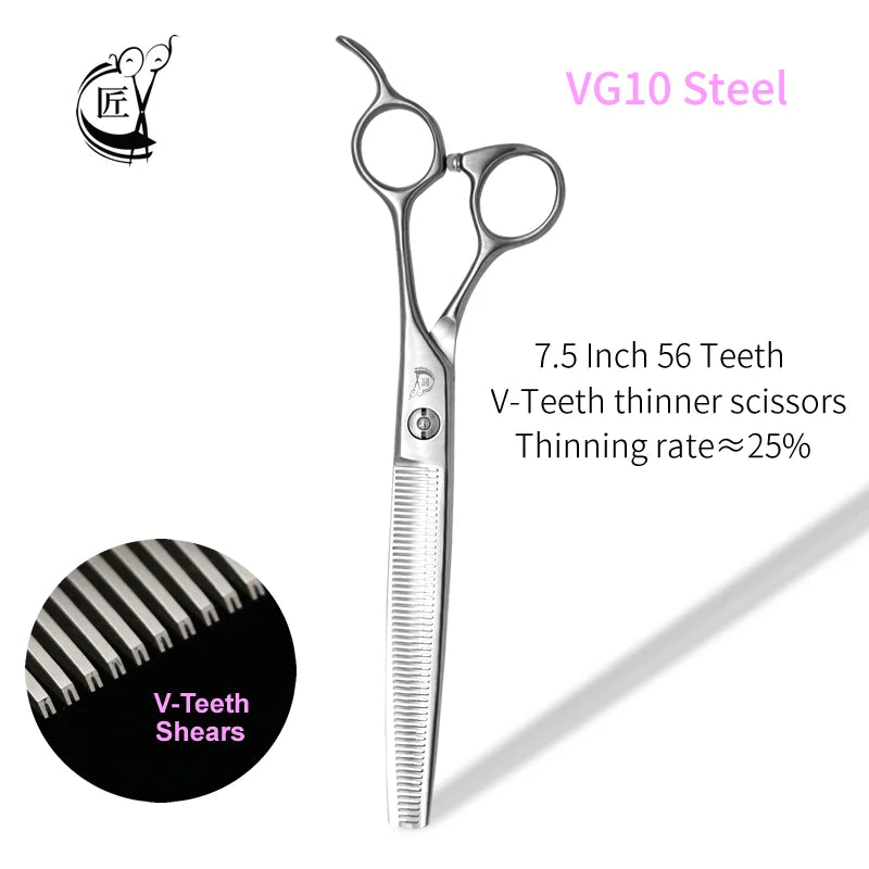 Crane 7.5 Inch Professional Pet Scissors Set for Dog Grooming Scissor Straight Curved Chunker Thinning Pet Shears VG10 Steel