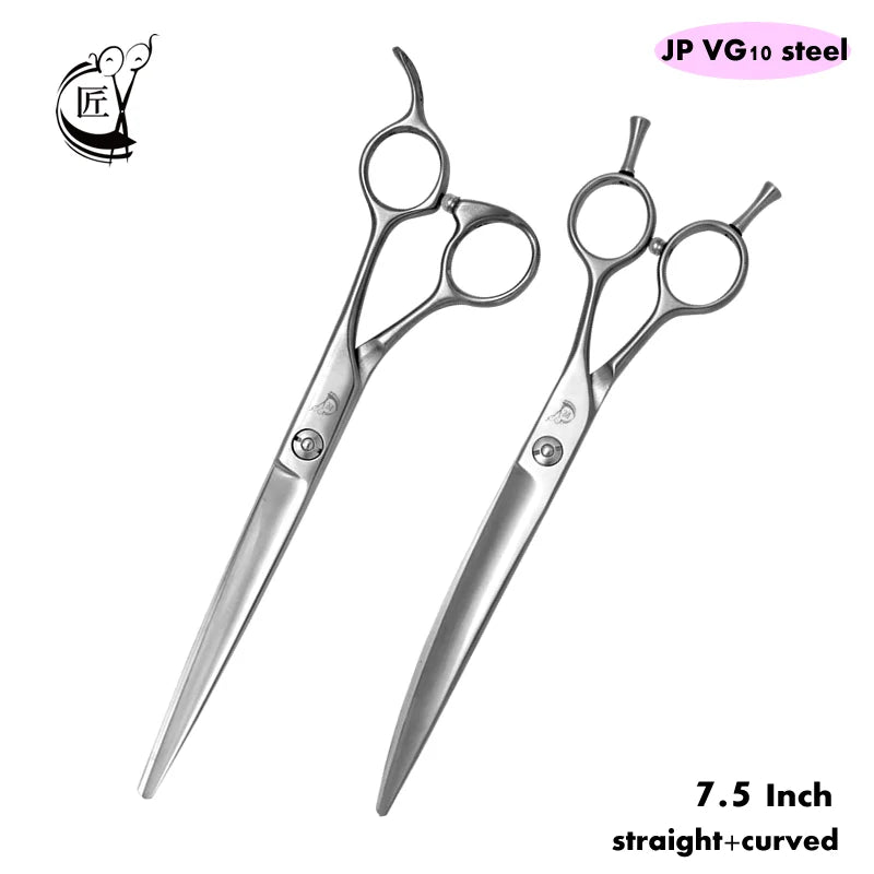 Crane 7.5 Inch Professional Pet Scissors Set for Dog Grooming Scissor Straight Curved Chunker Thinning Pet Shears VG10 Steel