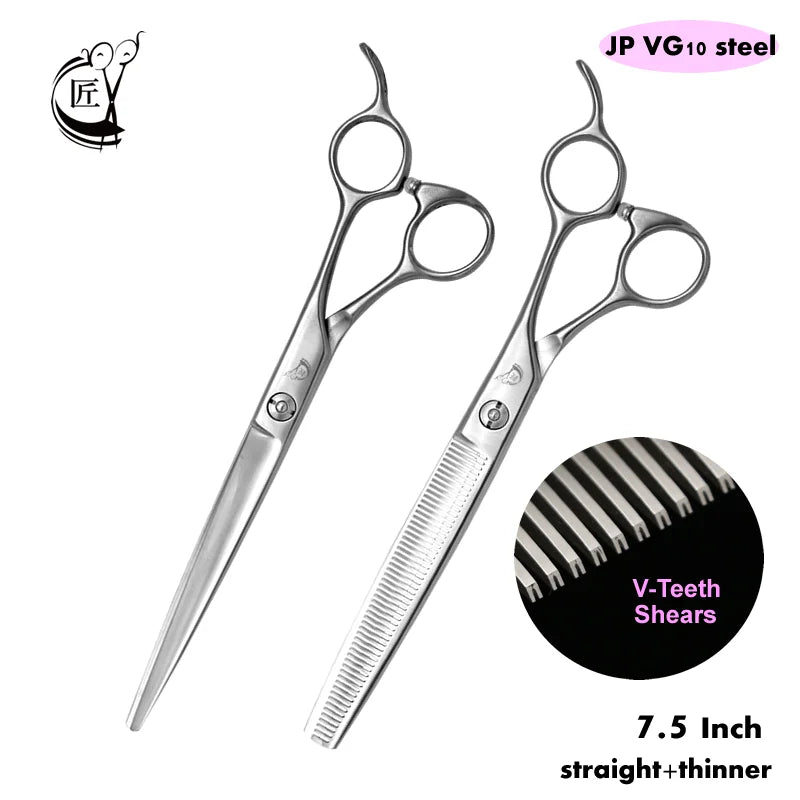 Crane 7.5 Inch Professional Pet Scissors Set for Dog Grooming Scissor Straight Curved Chunker Thinning Pet Shears VG10 Steel