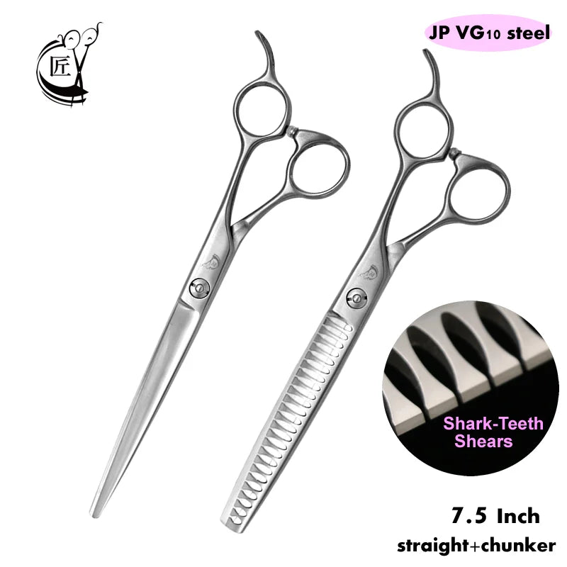 Crane 7.5 Inch Professional Pet Scissors Set for Dog Grooming Scissor Straight Curved Chunker Thinning Pet Shears VG10 Steel