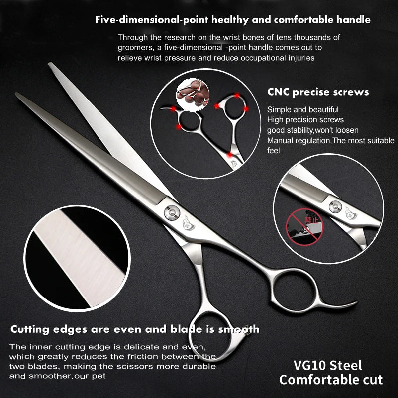 Crane 7.5 Inch Professional Pet Scissors Set for Dog Grooming Scissor Straight Curved Chunker Thinning Pet Shears VG10 Steel