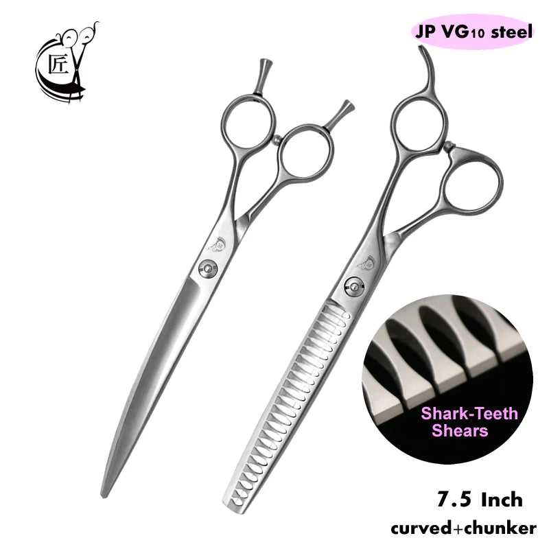 Crane 7.5 Inch Professional Pet Scissors Set for Dog Grooming Scissor Straight Curved Chunker Thinning Pet Shears VG10 Steel